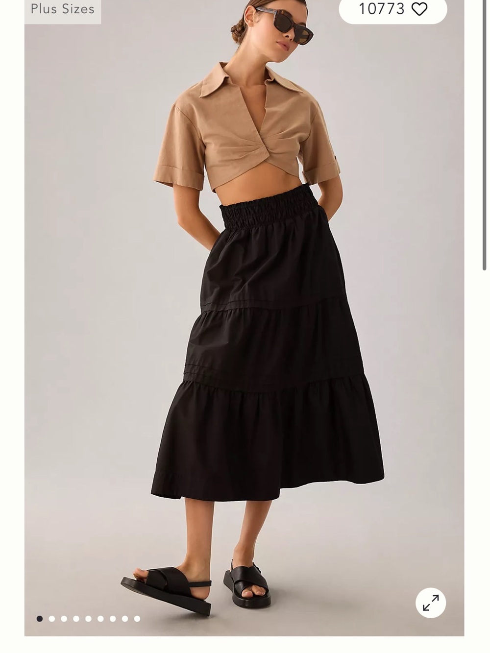 Anthropologie Black Tiered Midi Skirt with Smocked Waistband